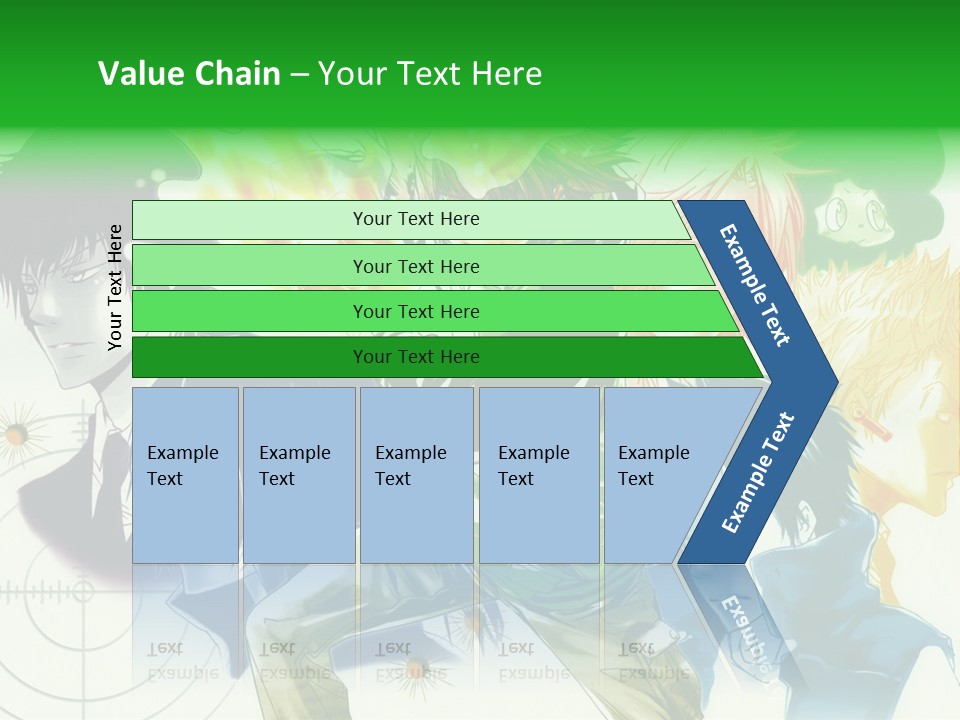 A Group Of Anime Characters With A Green Background PowerPoint Template