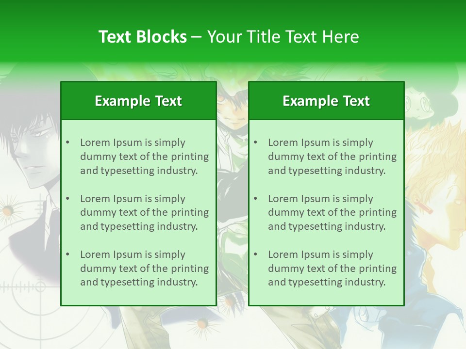 A Group Of Anime Characters With A Green Background PowerPoint Template