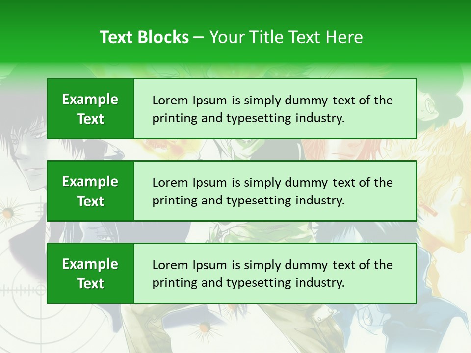A Group Of Anime Characters With A Green Background PowerPoint Template