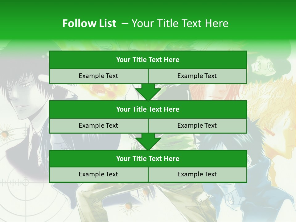 A Group Of Anime Characters With A Green Background PowerPoint Template