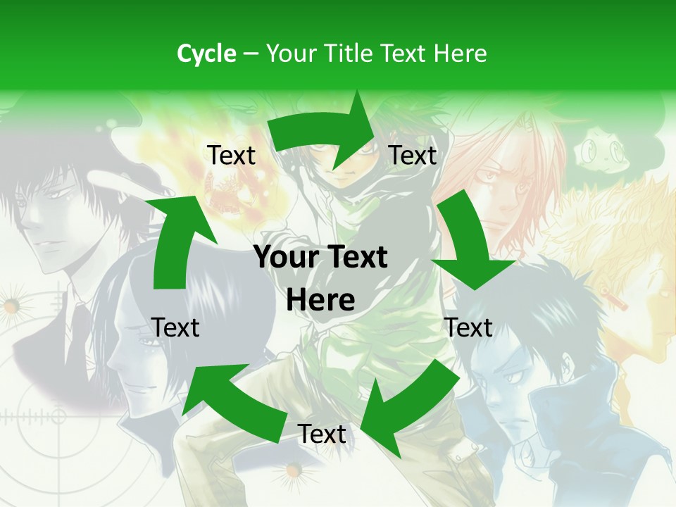 A Group Of Anime Characters With A Green Background PowerPoint Template