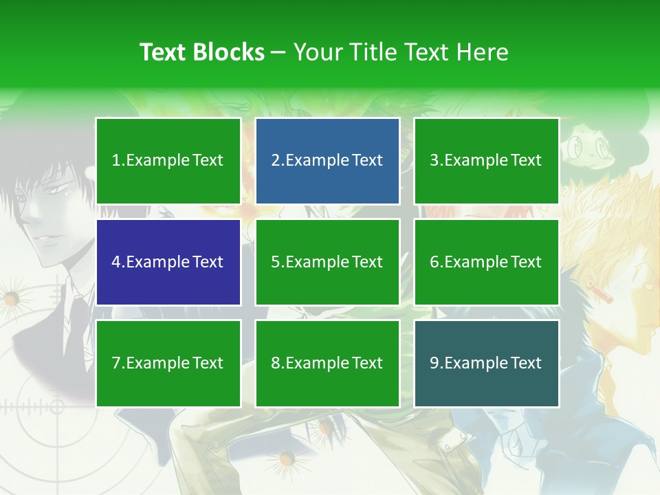 A Group Of Anime Characters With A Green Background PowerPoint Template