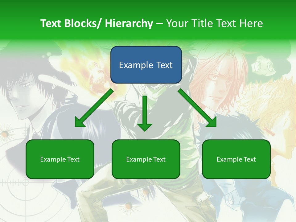 A Group Of Anime Characters With A Green Background PowerPoint Template
