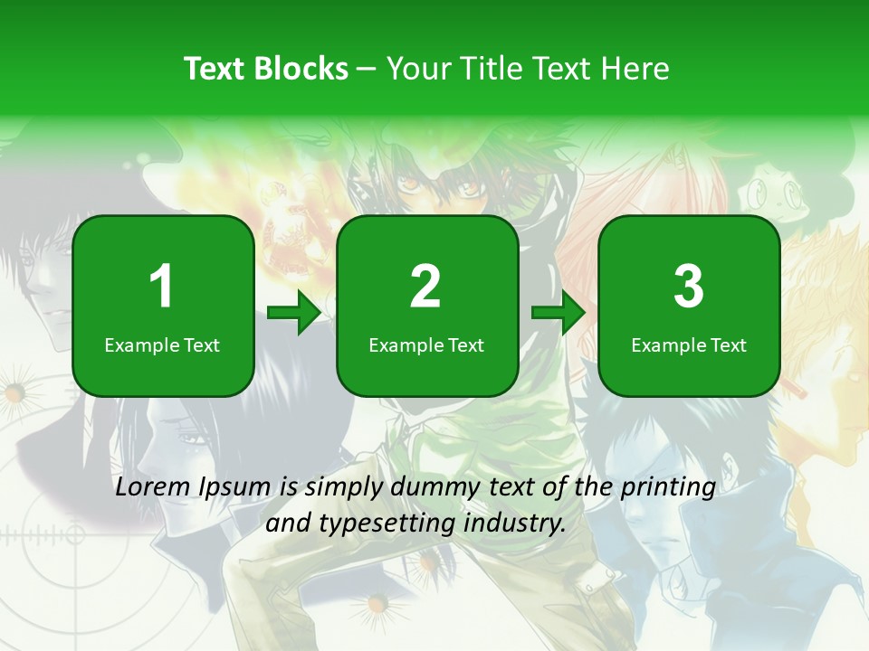 A Group Of Anime Characters With A Green Background PowerPoint Template