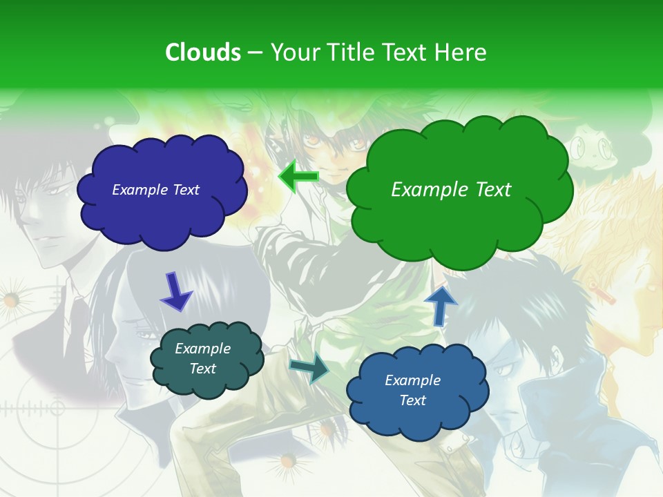 A Group Of Anime Characters With A Green Background PowerPoint Template