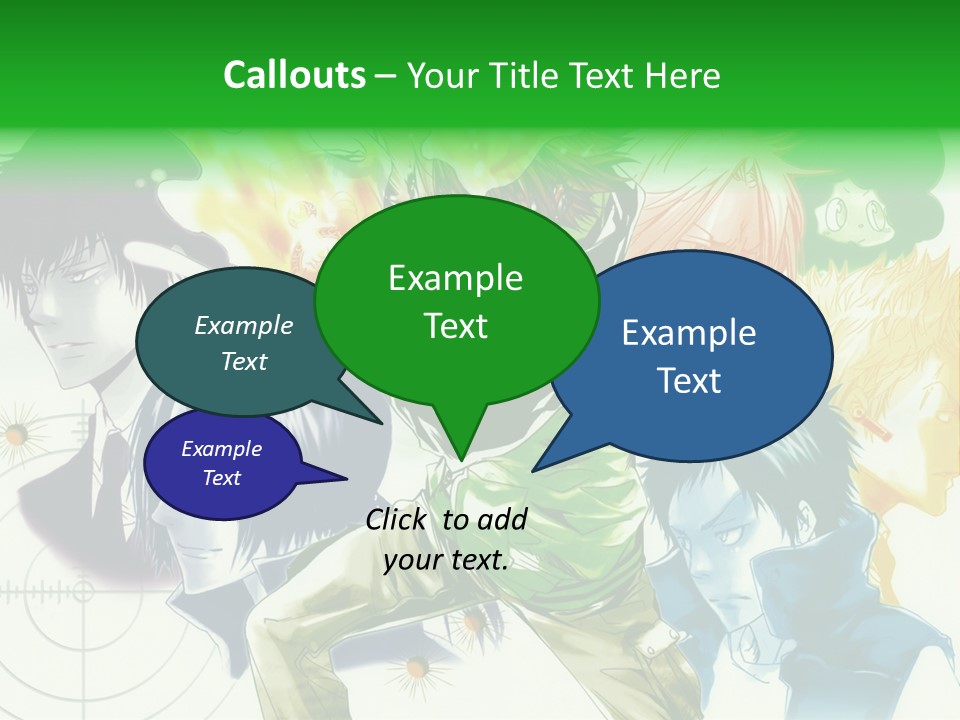 A Group Of Anime Characters With A Green Background PowerPoint Template
