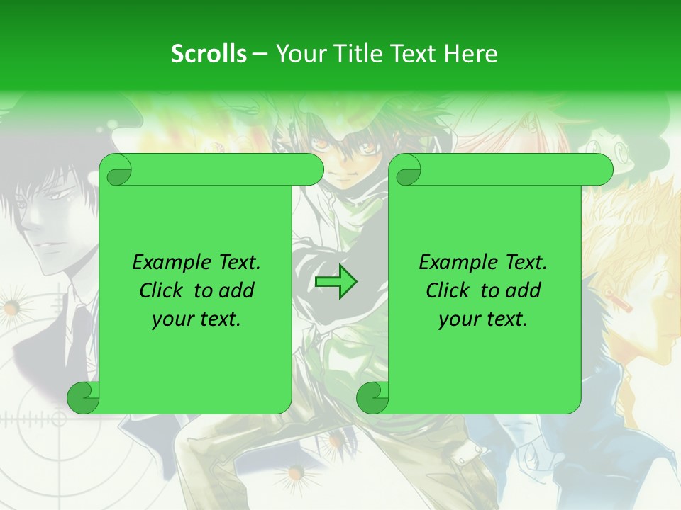 A Group Of Anime Characters With A Green Background PowerPoint Template