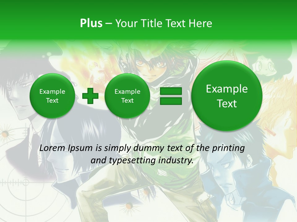 A Group Of Anime Characters With A Green Background PowerPoint Template