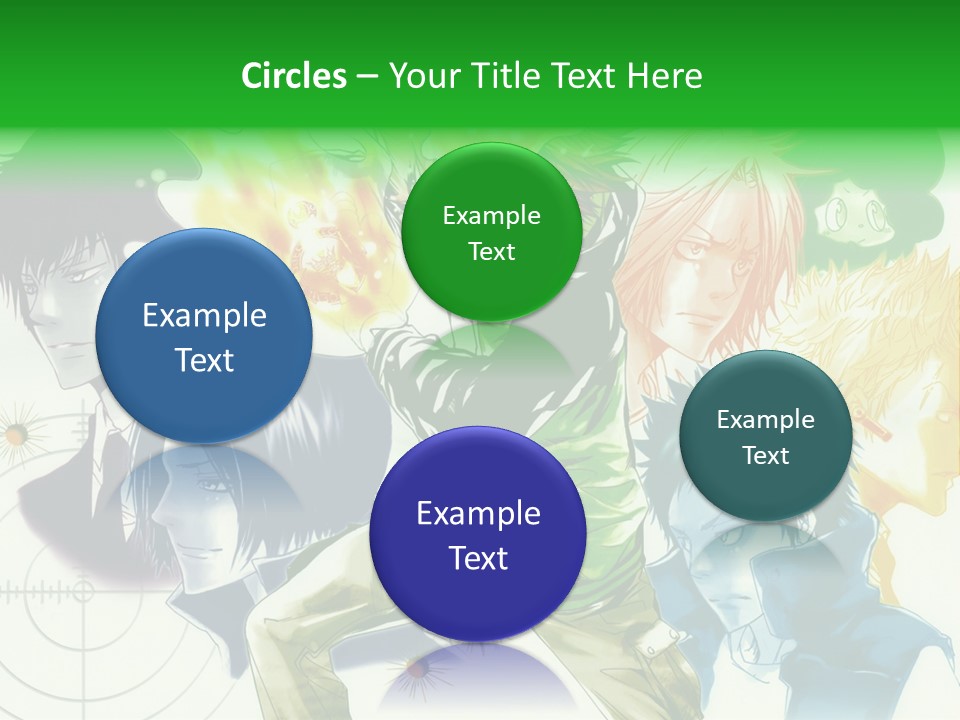 A Group Of Anime Characters With A Green Background PowerPoint Template