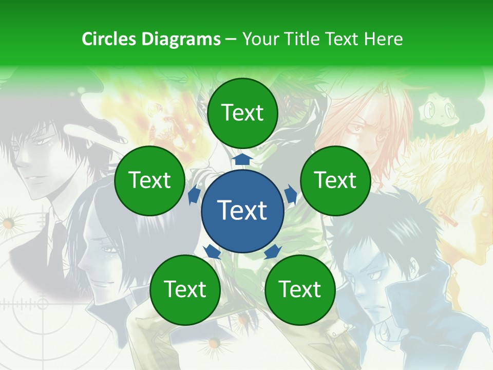 A Group Of Anime Characters With A Green Background PowerPoint Template