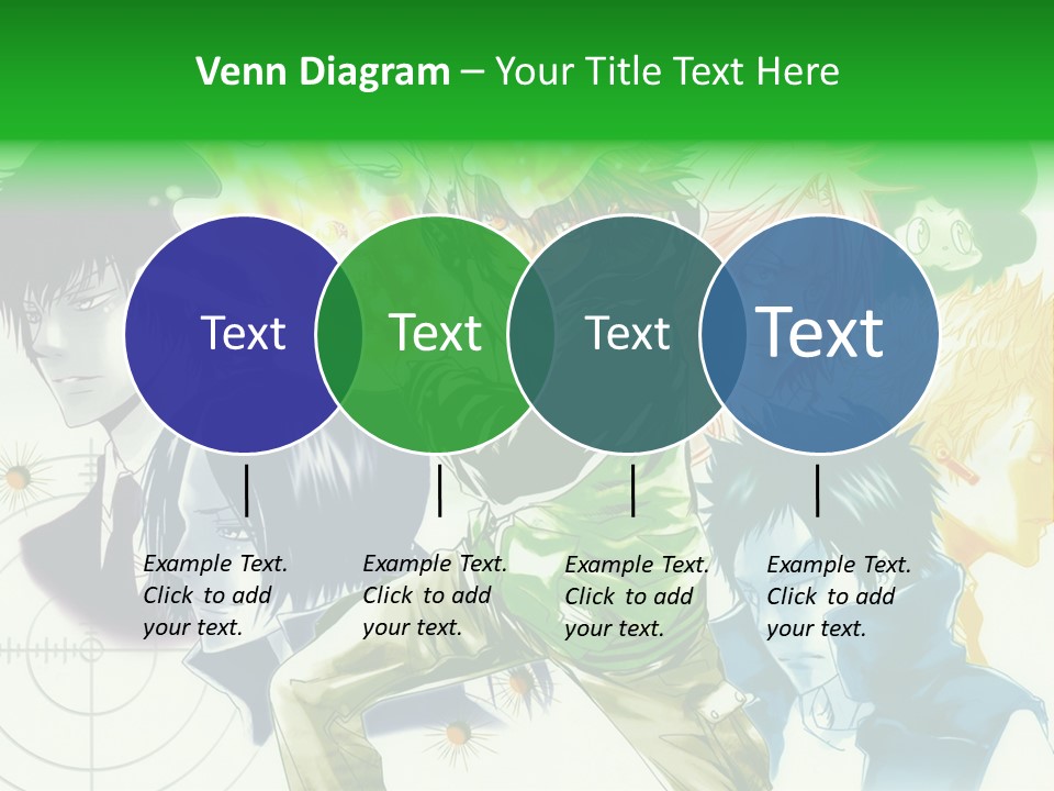 A Group Of Anime Characters With A Green Background PowerPoint Template