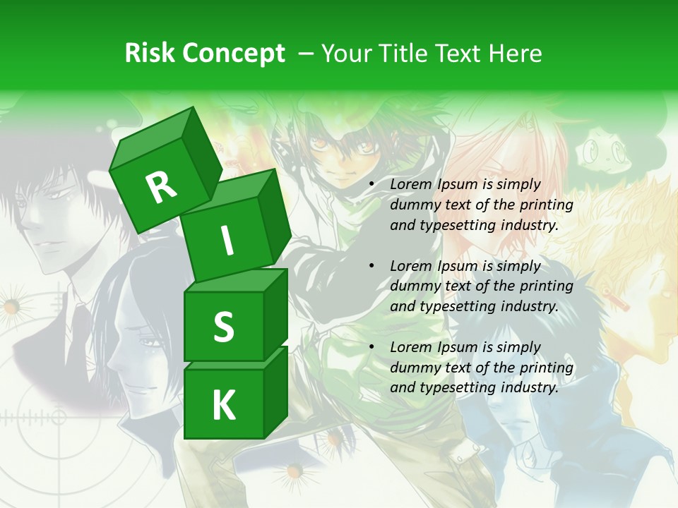 A Group Of Anime Characters With A Green Background PowerPoint Template