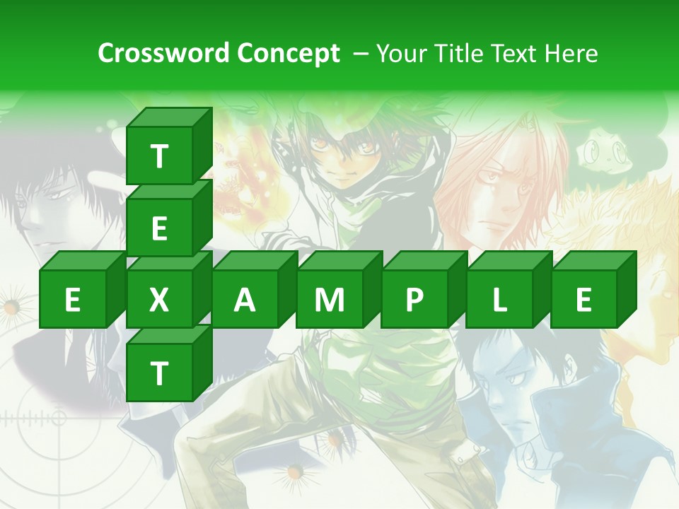 A Group Of Anime Characters With A Green Background PowerPoint Template