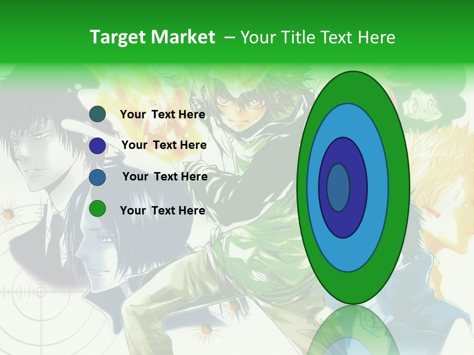 A Group Of Anime Characters With A Green Background PowerPoint Template