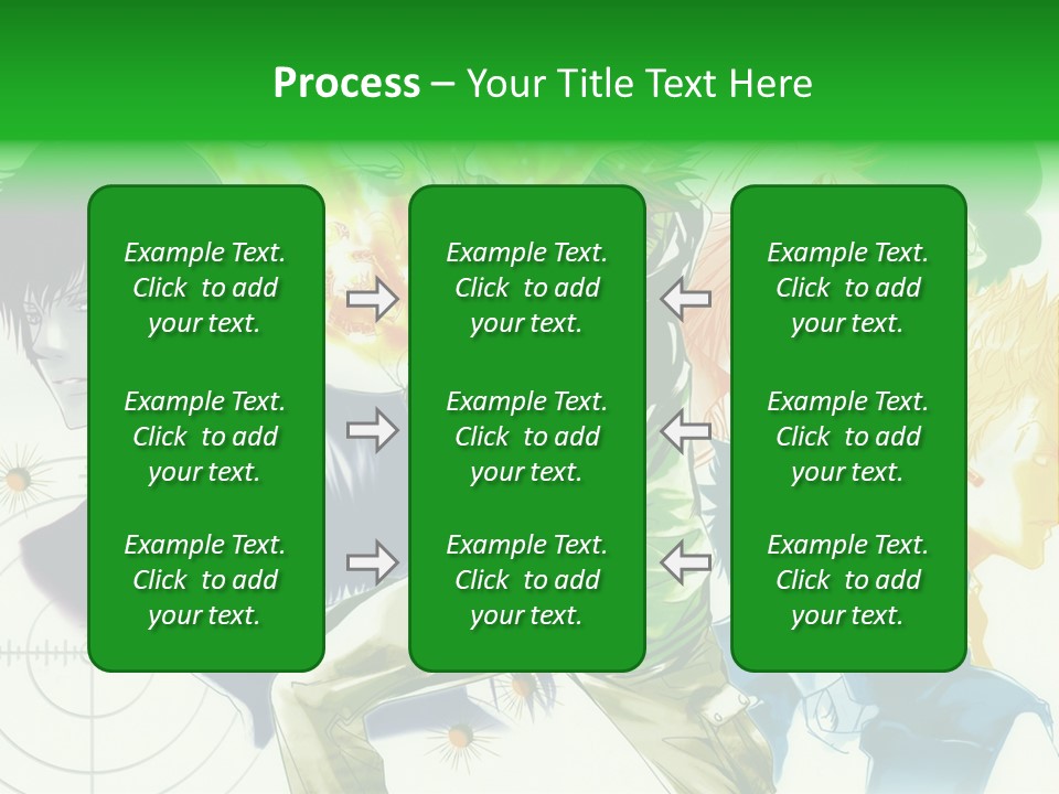 A Group Of Anime Characters With A Green Background PowerPoint Template