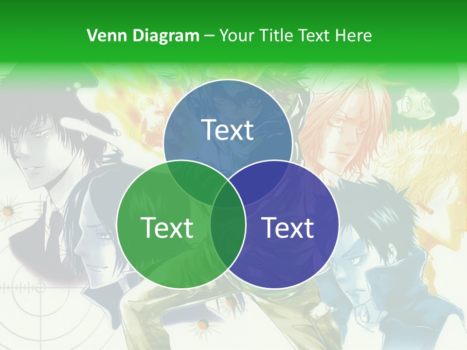 A Group Of Anime Characters With A Green Background PowerPoint Template