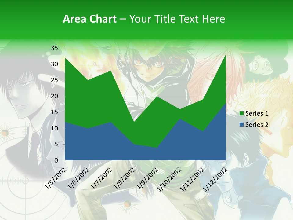 A Group Of Anime Characters With A Green Background PowerPoint Template