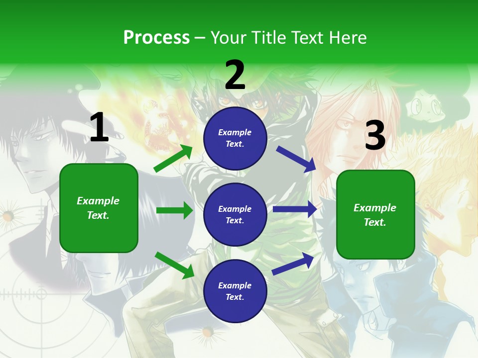 A Group Of Anime Characters With A Green Background PowerPoint Template