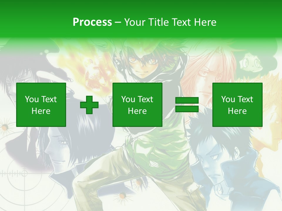 A Group Of Anime Characters With A Green Background PowerPoint Template