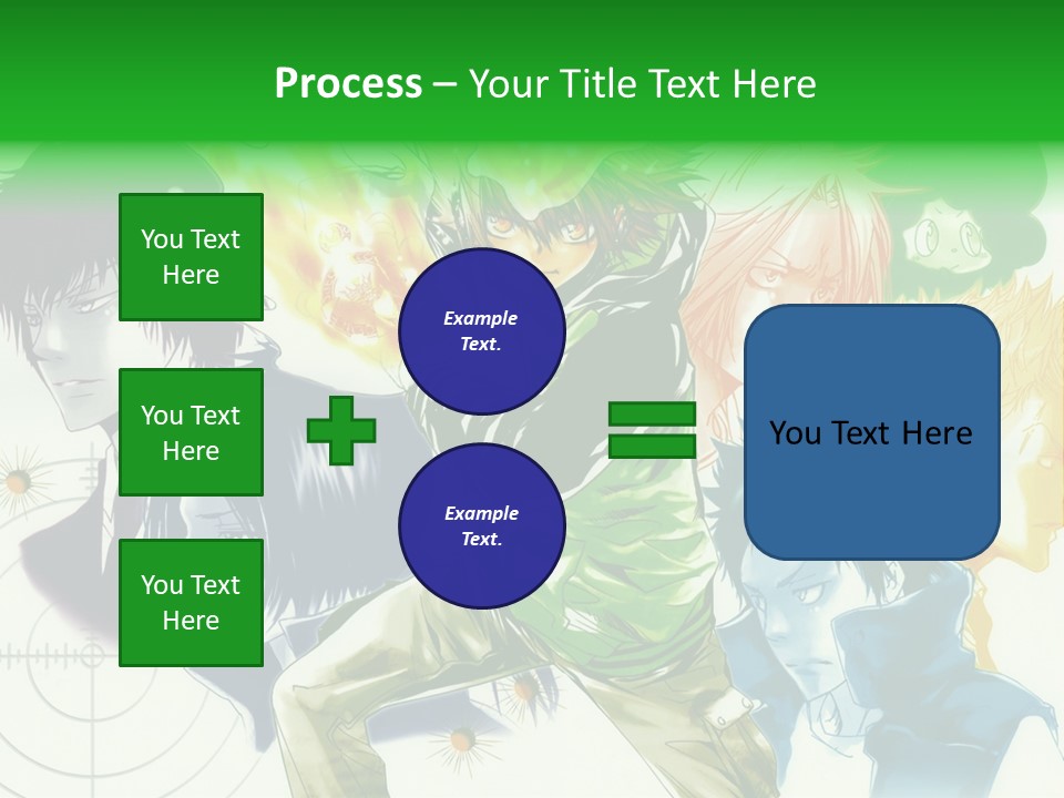 A Group Of Anime Characters With A Green Background PowerPoint Template