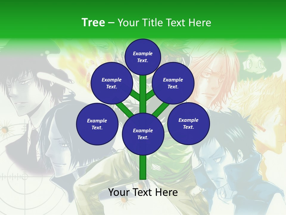 A Group Of Anime Characters With A Green Background PowerPoint Template