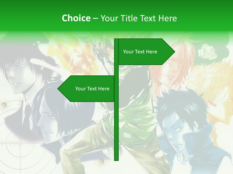 A Group Of Anime Characters With A Green Background PowerPoint Template