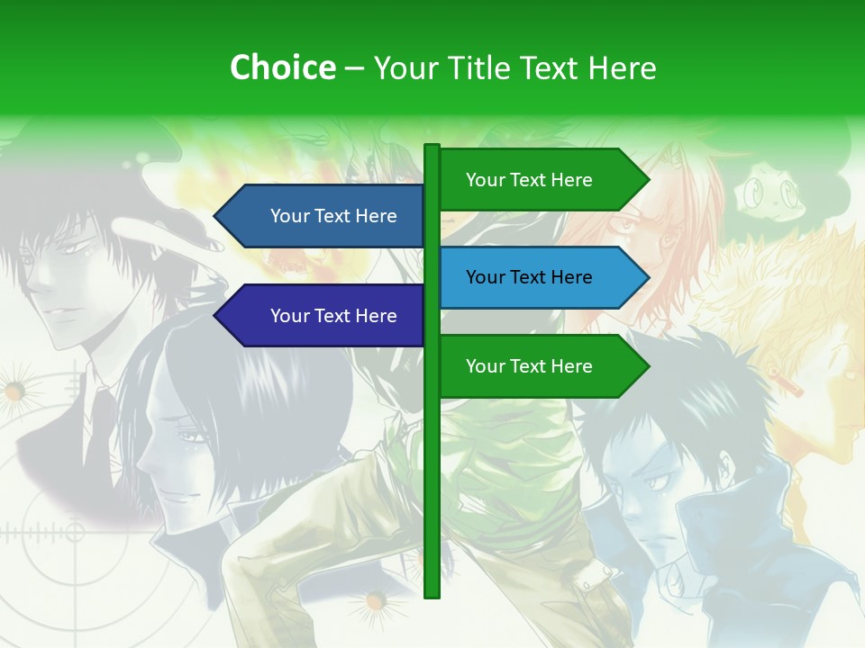 A Group Of Anime Characters With A Green Background PowerPoint Template