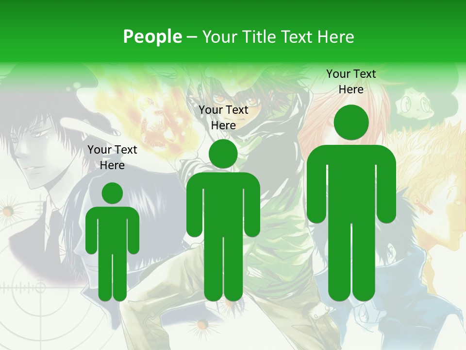 A Group Of Anime Characters With A Green Background PowerPoint Template