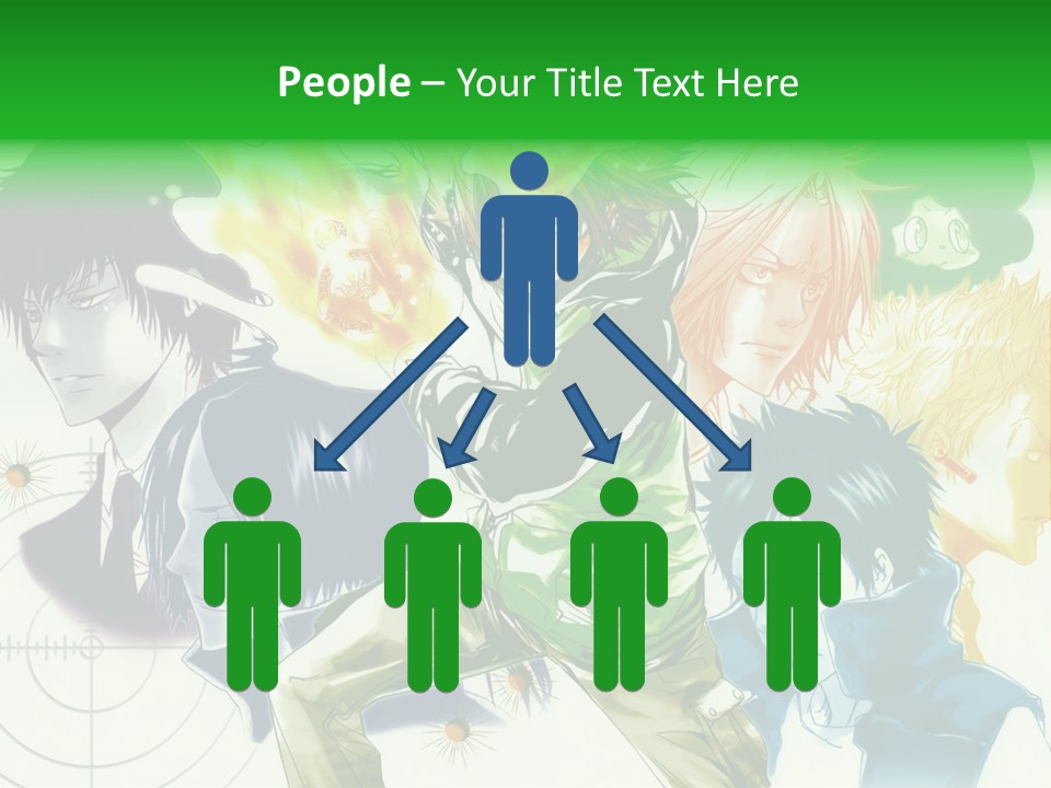 A Group Of Anime Characters With A Green Background PowerPoint Template