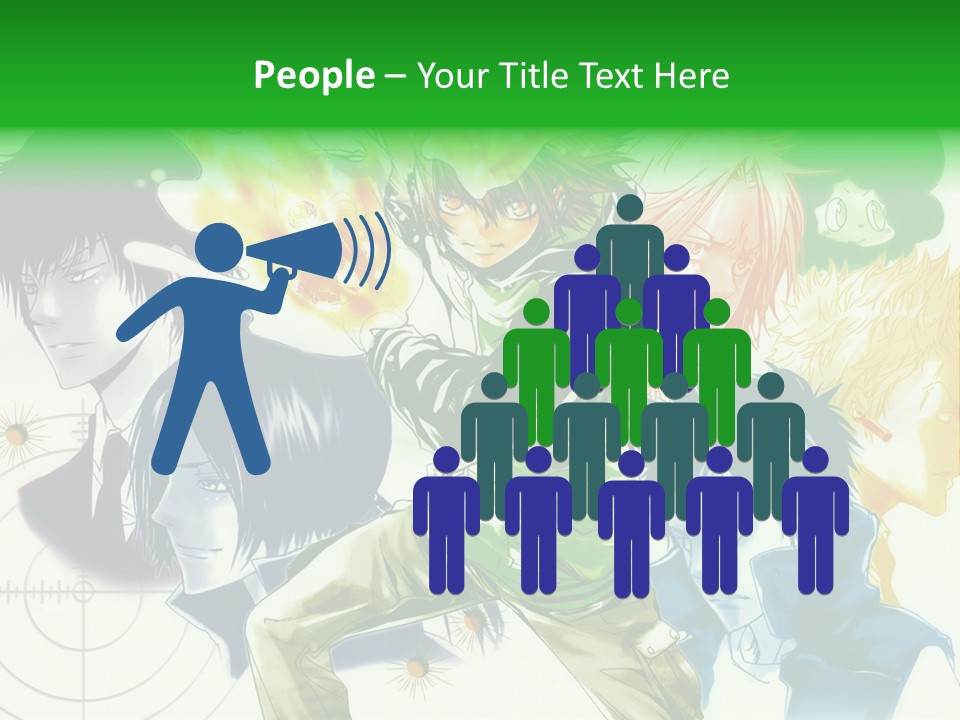 A Group Of Anime Characters With A Green Background PowerPoint Template
