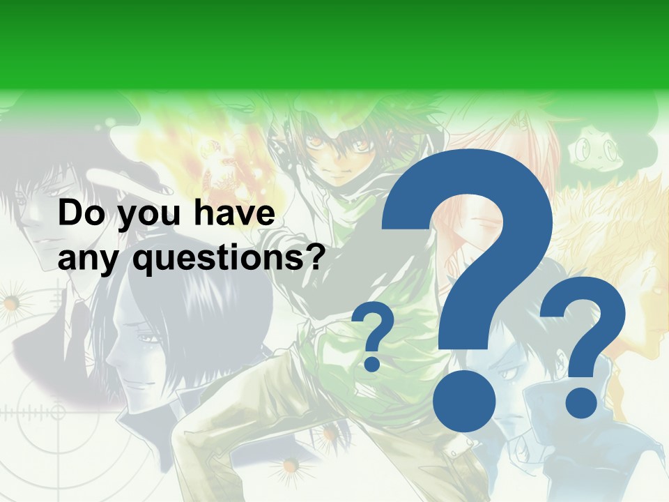 A Group Of Anime Characters With A Green Background PowerPoint Template