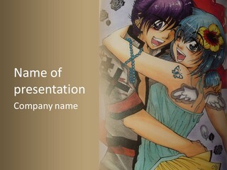 A Couple Of Anime Characters Hugging Each Other PowerPoint Template