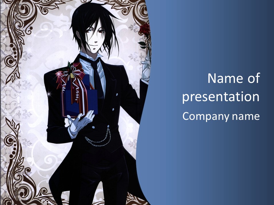 A Man In A Suit Holding A Present Powerpoint Template PowerPoint Template