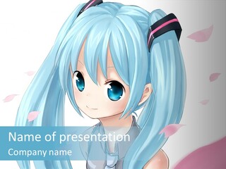 A Anime Girl With Blue Hair And Blue Eyes PowerPoint Template