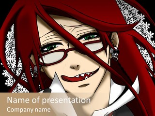 A Woman With Red Hair And Glasses Is Smiling PowerPoint Template