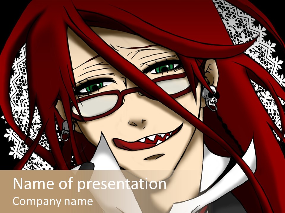 A Woman With Red Hair And Glasses Is Smiling PowerPoint Template