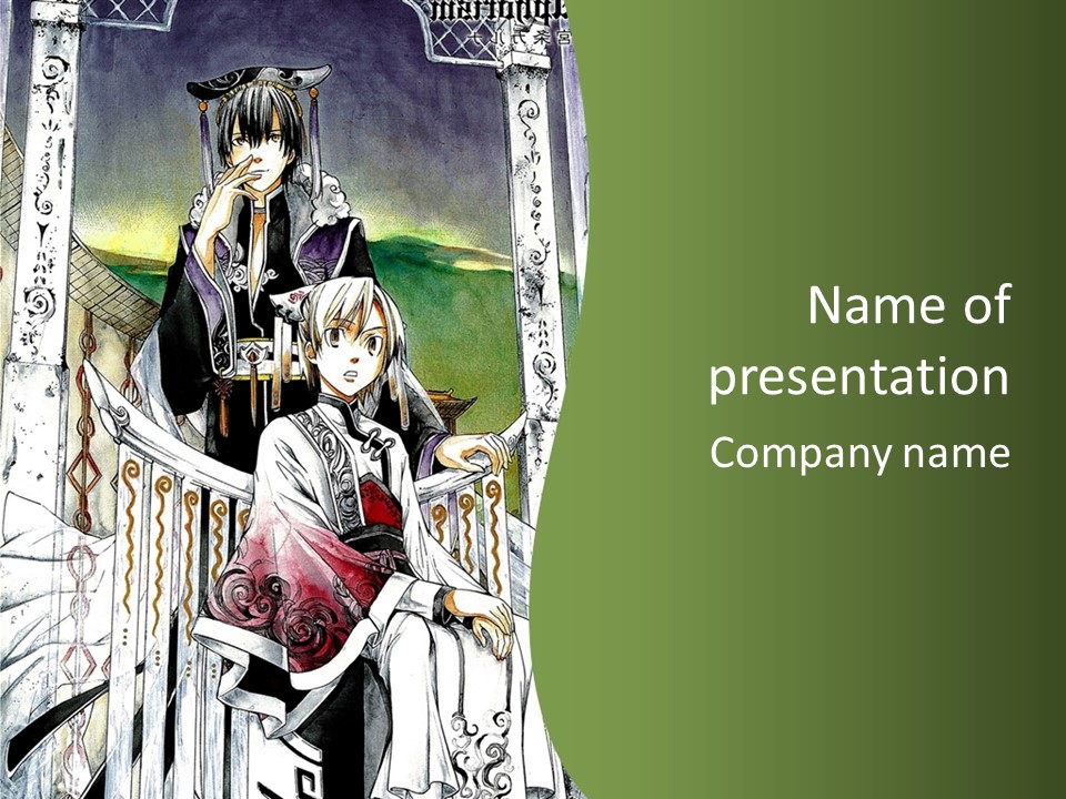 A Couple Of Anime Characters Sitting On A Bench PowerPoint Template
