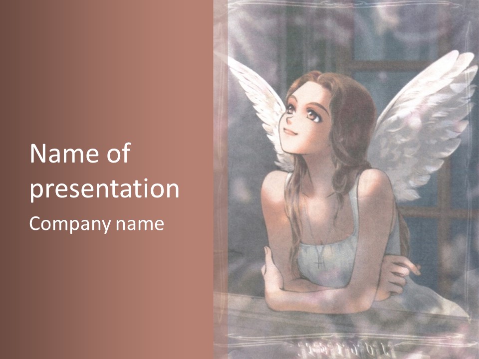 A Girl With Angel Wings Sitting On A Window Sill PowerPoint Template