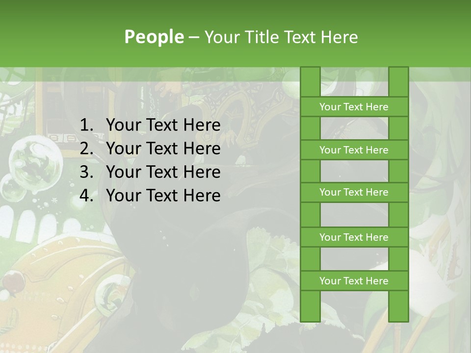 A Woman In A Green Dress Is Standing On Steps PowerPoint Template