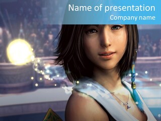 A Woman In A White Dress Standing In Front Of A Stage PowerPoint Template