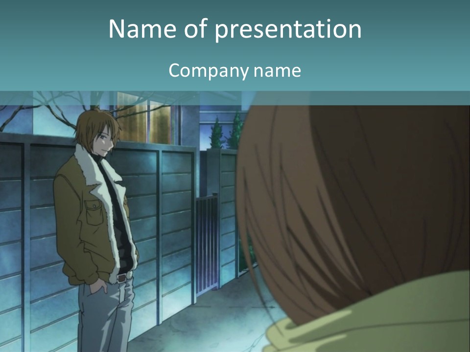 A Man Standing Next To A Woman In Front Of A Building PowerPoint Template