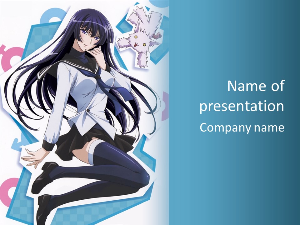 A Woman With Long Black Hair Is Posing For A Picture PowerPoint Template
