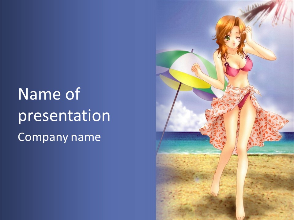 A Woman In A Bikini Holding An Umbrella On The Beach PowerPoint Template