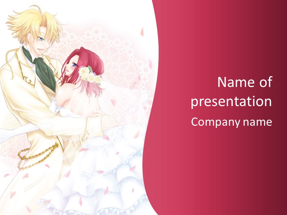 A Couple Of Anime Characters Hugging In Front Of A Pink Background PowerPoint Template