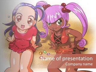 A Couple Of Cartoon Girls Standing Next To Each Other PowerPoint Template