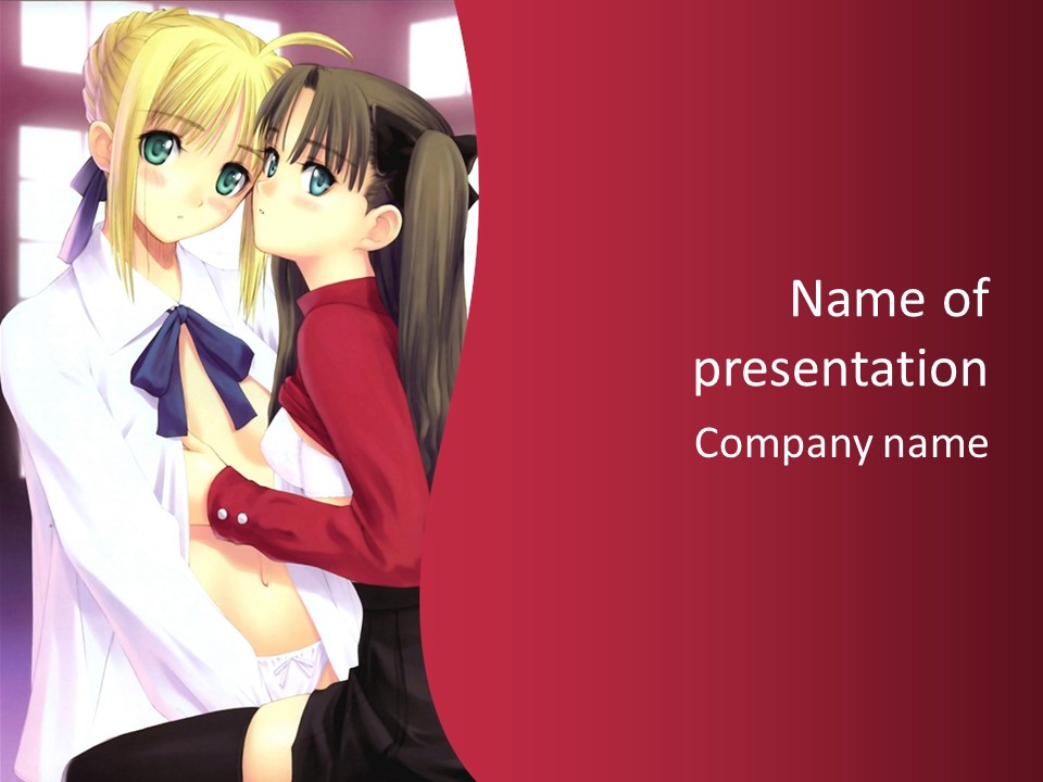 A Couple Of Anime Characters Hugging In Front Of A Red Background PowerPoint Template