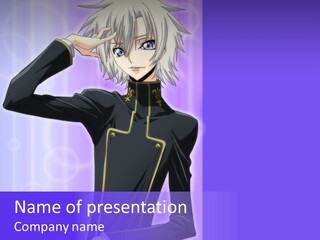 A Anime Character With White Hair And Blue Eyes PowerPoint Template