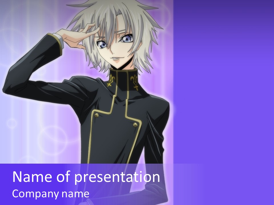 A Anime Character With White Hair And Blue Eyes PowerPoint Template