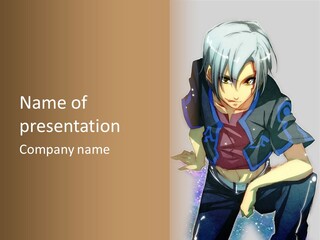 An Anime Character With White Hair And Blue Eyes PowerPoint Template