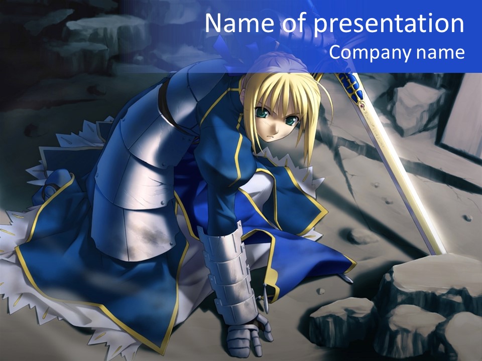 A Woman In A Blue Dress Holding A Sword PowerPoint Template